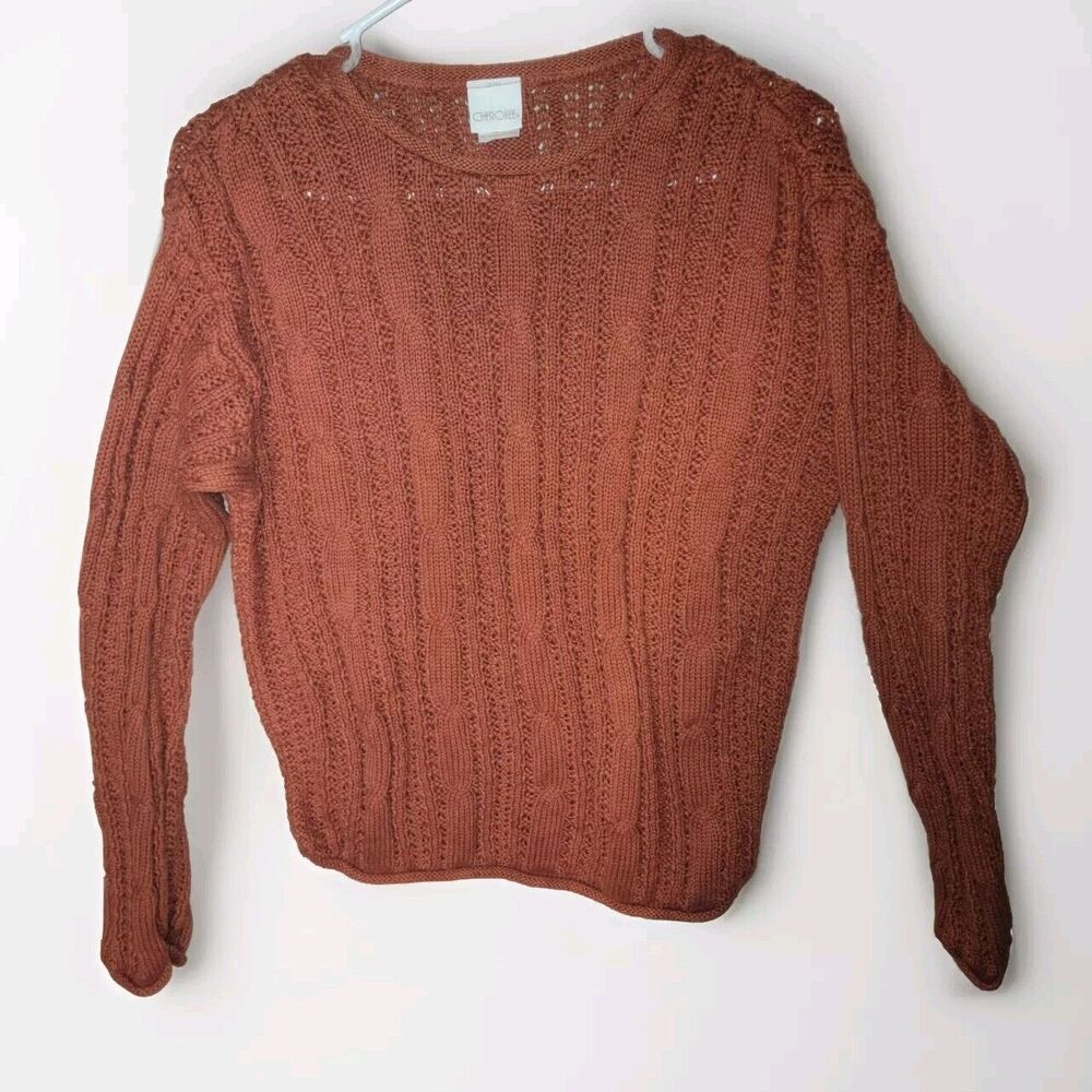 Cherokee Burnt Orange Cable Knit Sweater Women's Size Small Cute Casual Warm